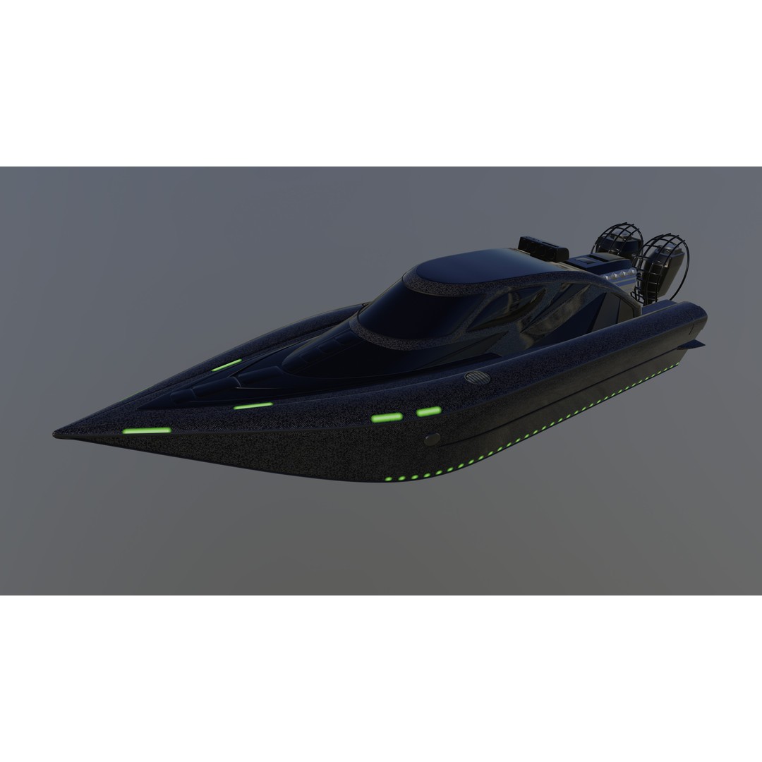 Airboat 3D Model – Futuristic Recreational Watercraft, FBX - View 3