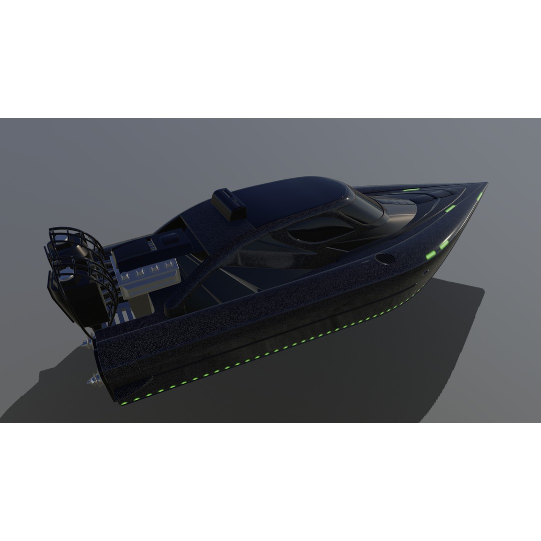 Airboat 3D Model – Futuristic Recreational Watercraft, FBX - View 9