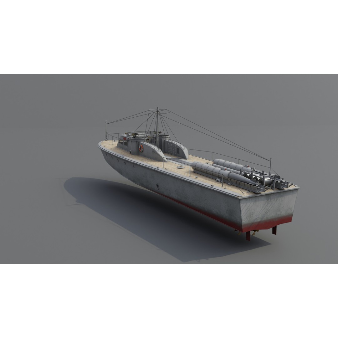 Higgins 81 ft PT-6 Motor Torpedo Boat 3D Model – Low Poly Game Asset, PBR - View 25