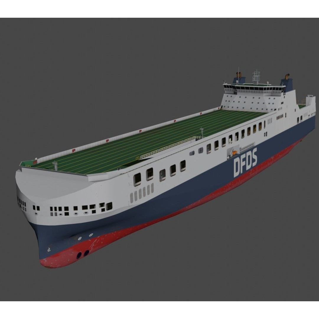 DFDS Ro-Ro Cargo Ship 3D Model – Low Poly Industrial Vessel, FBX