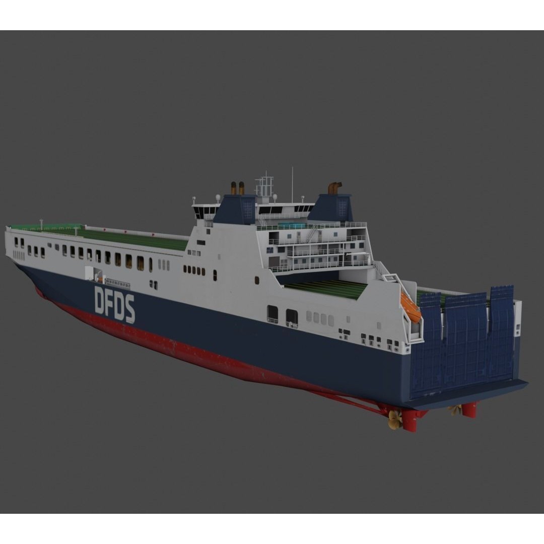 DFDS Ro-Ro Cargo Ship 3D Model – Low Poly Industrial Vessel, FBX - View 11
