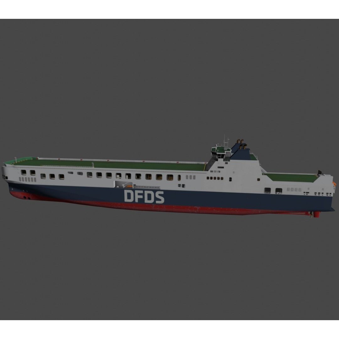 DFDS Ro-Ro Cargo Ship 3D Model – Low Poly Industrial Vessel, FBX - View 12