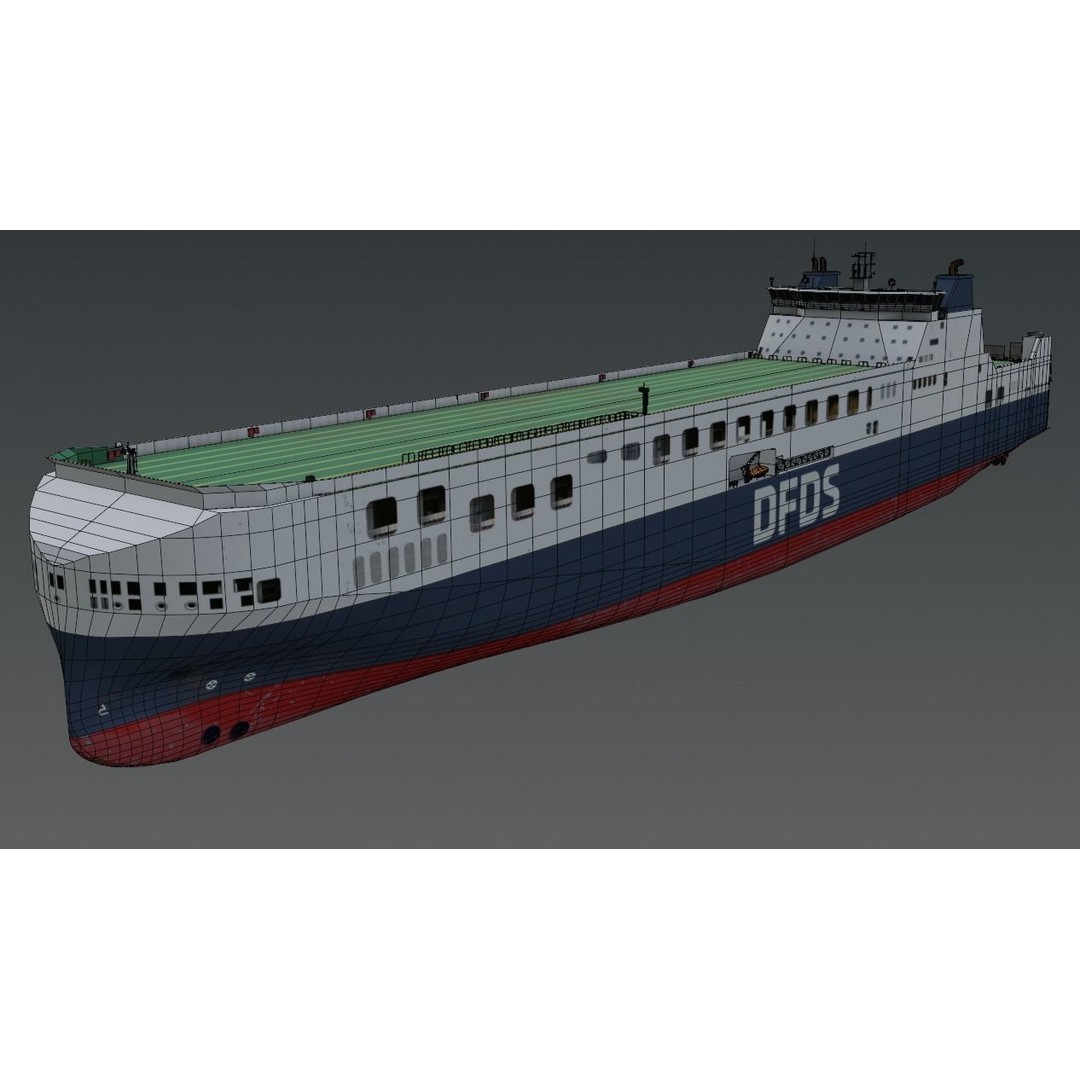 DFDS Ro-Ro Cargo Ship 3D Model – Low Poly Industrial Vessel, FBX - View 3