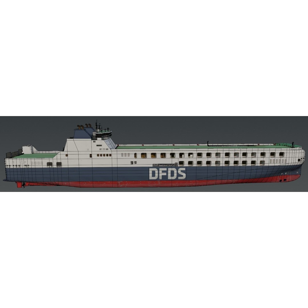 DFDS Ro-Ro Cargo Ship 3D Model – Low Poly Industrial Vessel, FBX - View 4