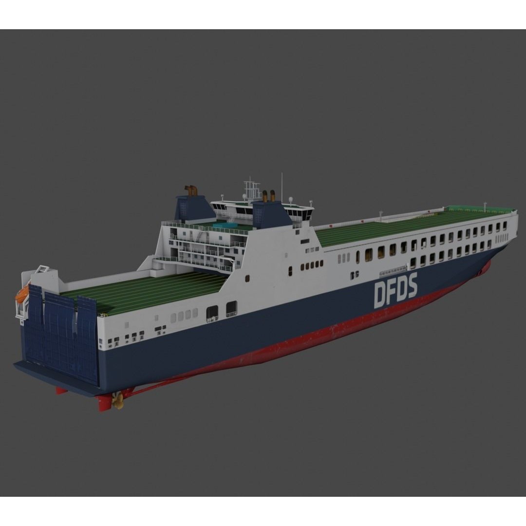 DFDS Ro-Ro Cargo Ship 3D Model – Low Poly Industrial Vessel, FBX - View 7
