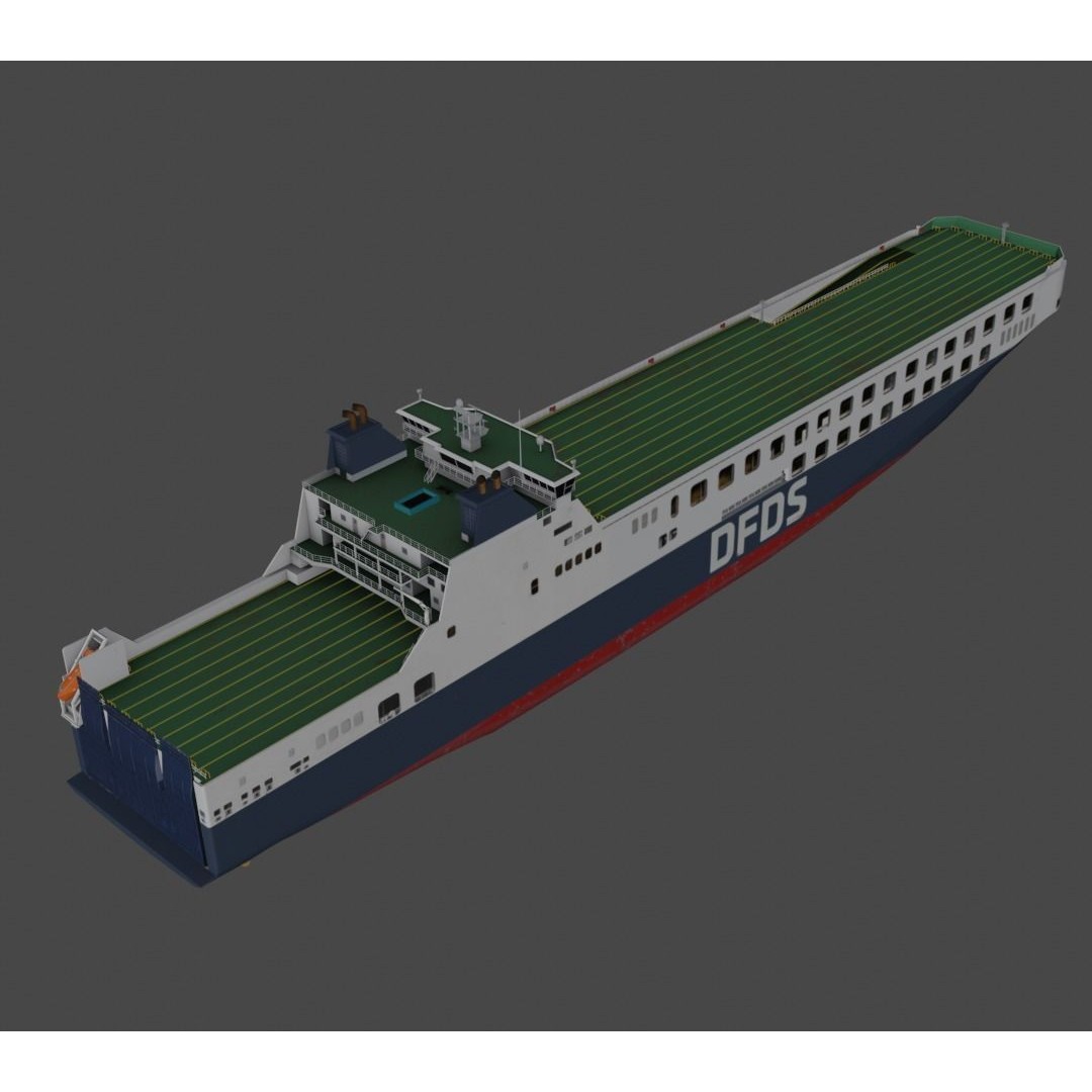 DFDS Ro-Ro Cargo Ship 3D Model – Low Poly Industrial Vessel, FBX - View 8
