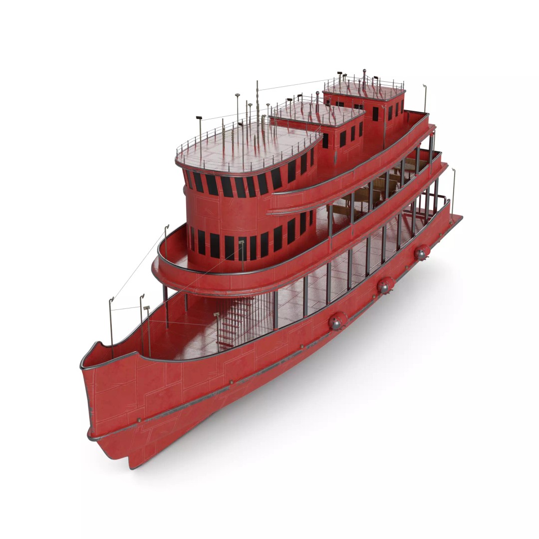 Ferrie 3D Model – Low Poly Industrial Car Ferry, FBX