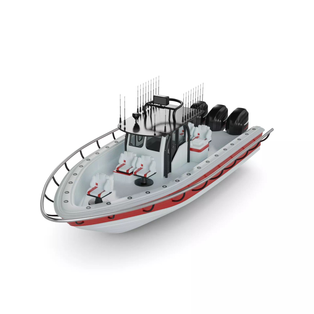 Motorboat 3D Model – Modern Fishing Boat with PBR Textures, FBX