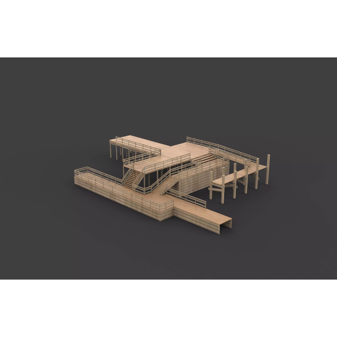 Modular Wood Walkway 3D Model – Game-Ready PBR Asset, FBX & OBJ - View 12