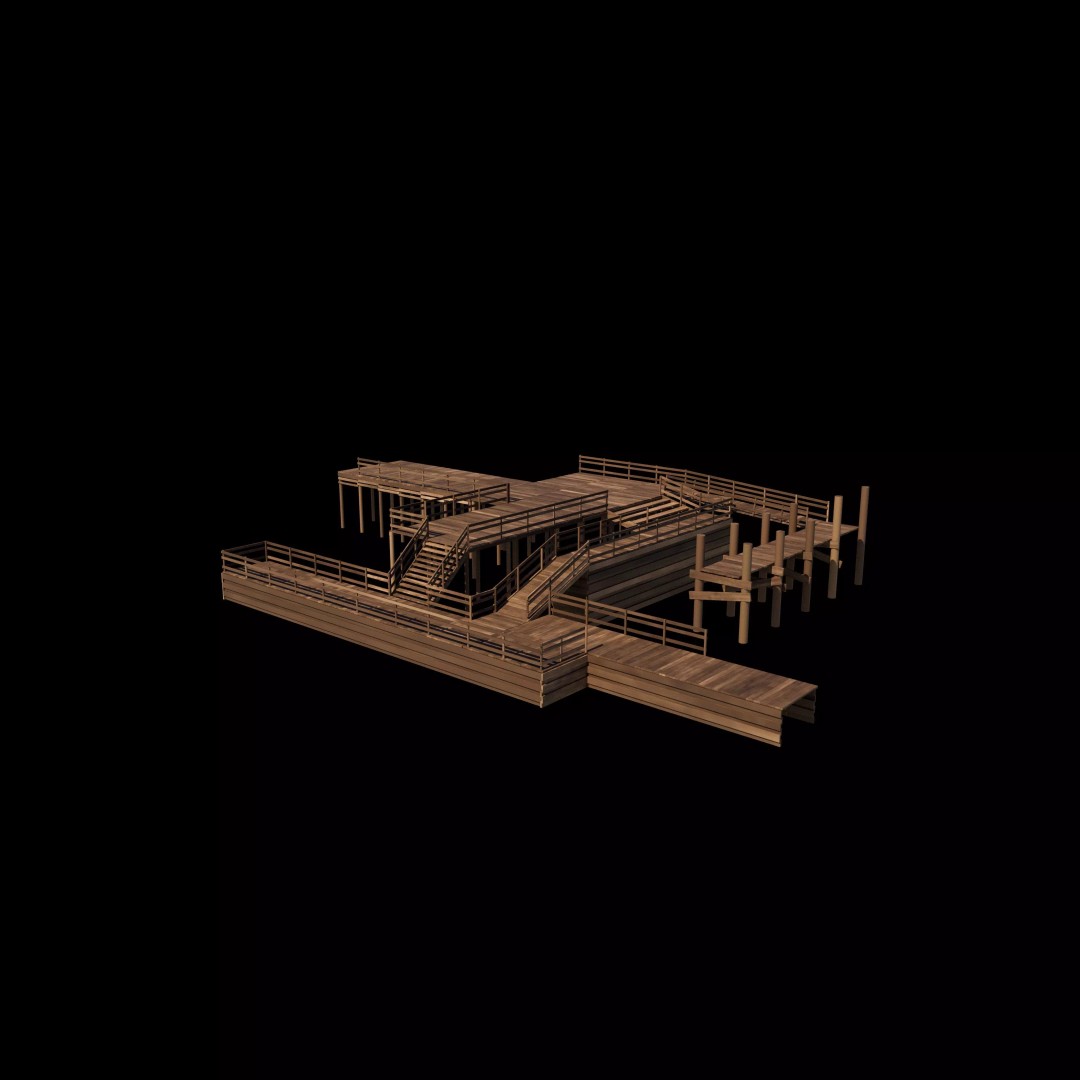 Modular Wood Walkway 3D Model – Game-Ready PBR Asset, FBX & OBJ - View 2
