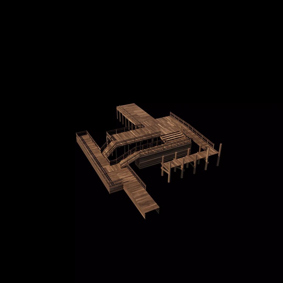 Modular Wood Walkway 3D Model – Game-Ready PBR Asset, FBX & OBJ - View 3