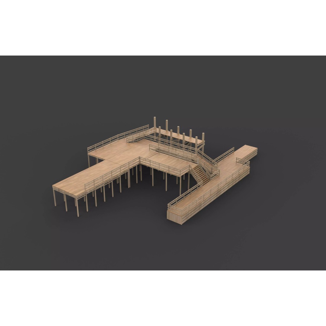 Modular Wood Walkway 3D Model – Game-Ready PBR Asset, FBX & OBJ - View 8