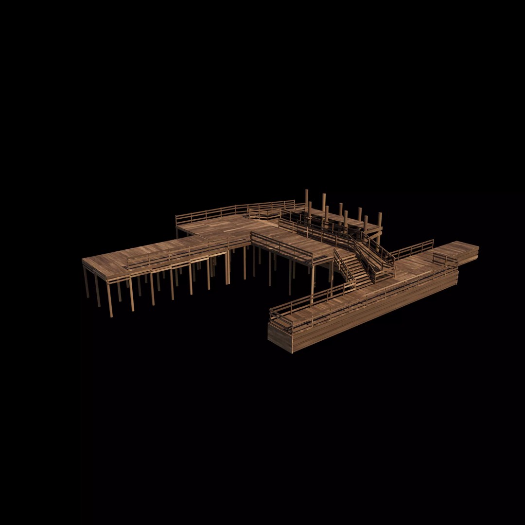 Modular Wood Walkway 3D Model – Game-Ready PBR Asset, FBX & OBJ - View 9