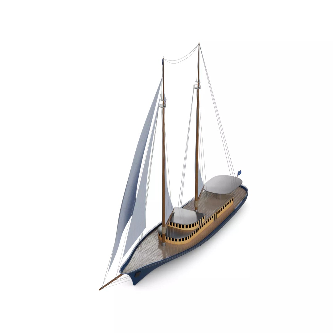 Sailing Yacht 3D Model – Historical Cruising Yacht, PBR Textures, FBX
