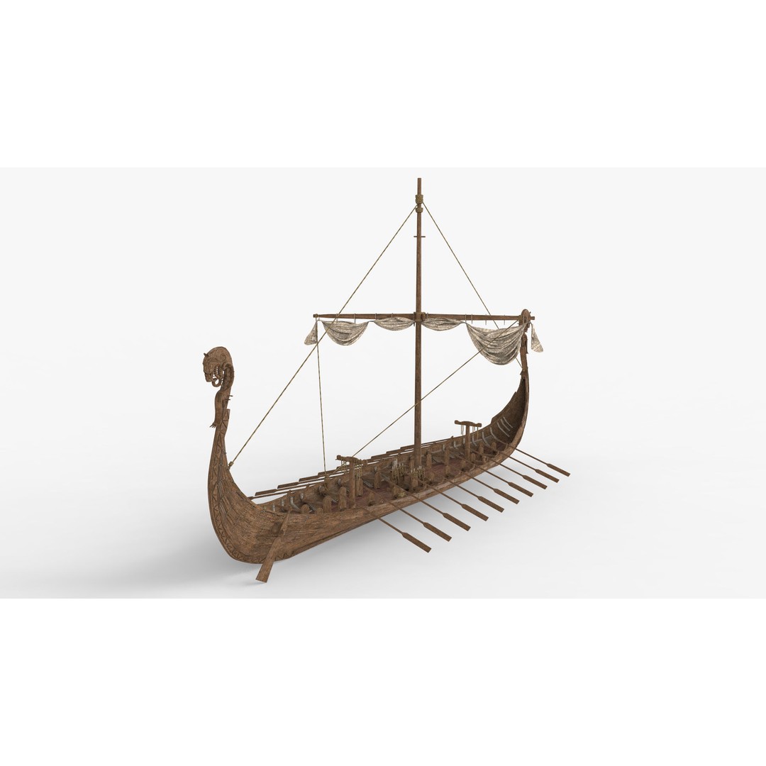 Viking Ship 3D Model – Low Poly Game Ready Watercraft, OBJ - View 17