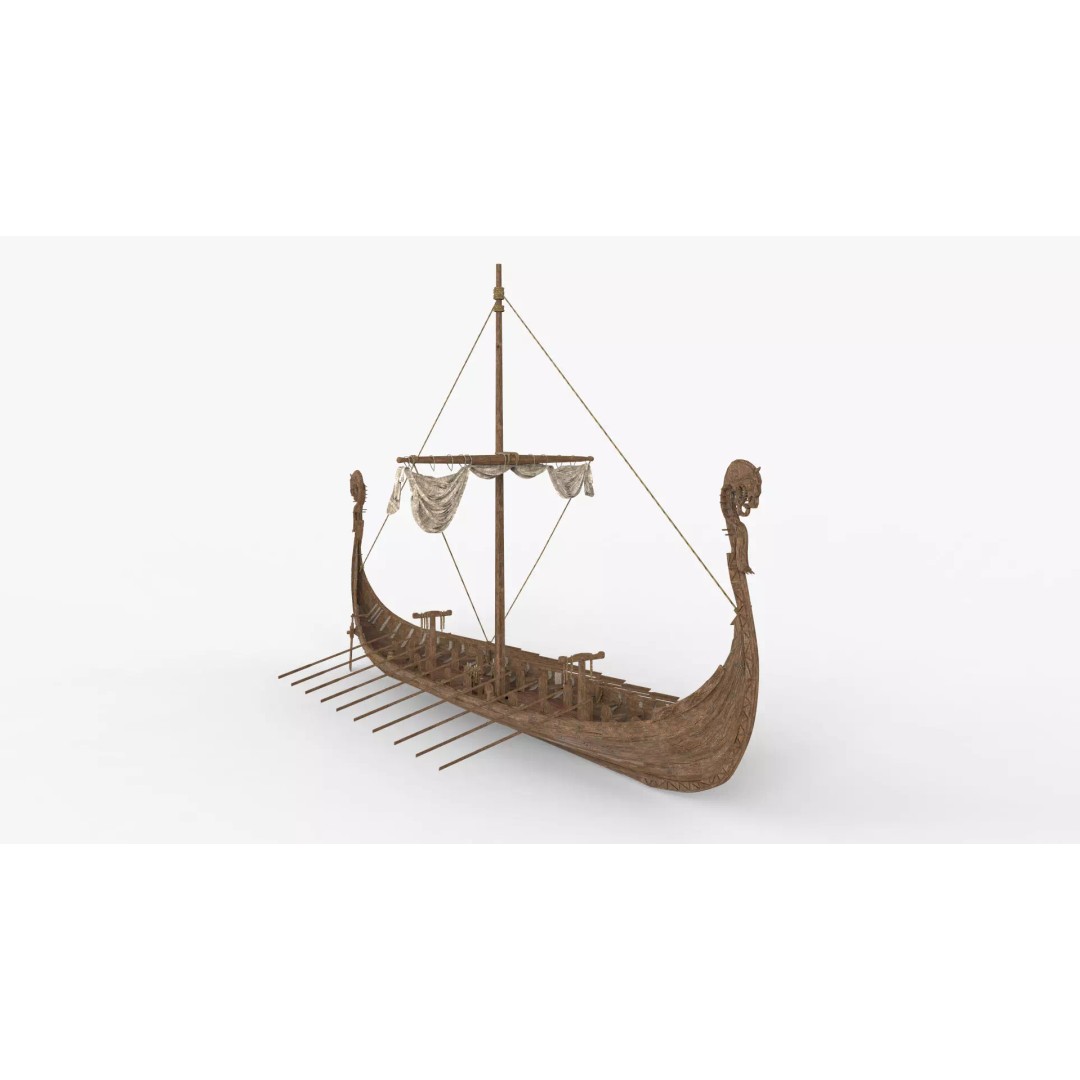 Viking Ship 3D Model – Low Poly Game Ready Watercraft, OBJ - View 2