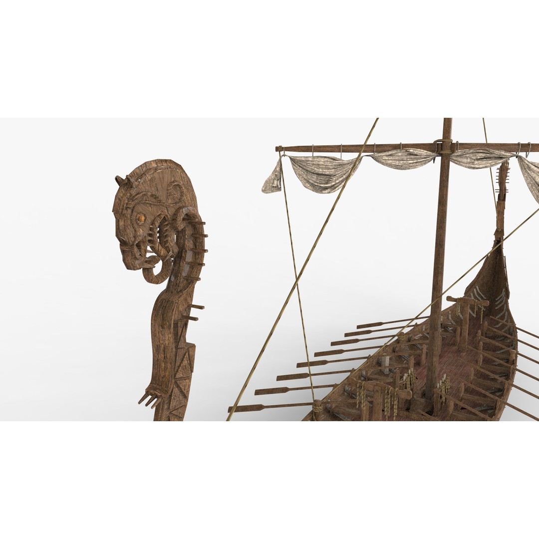 Viking Ship 3D Model – Low Poly Game Ready Watercraft, OBJ - View 21
