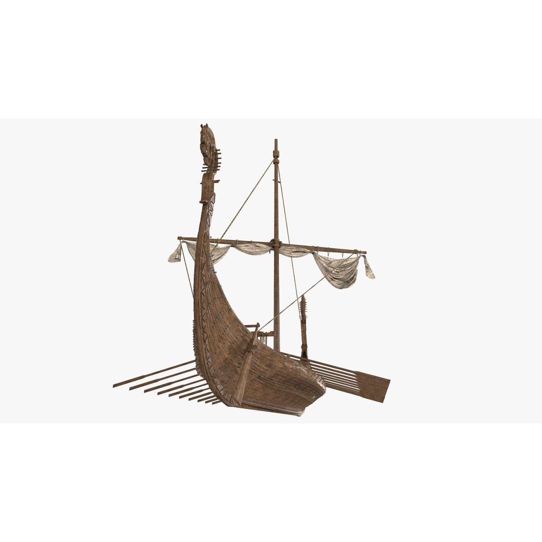Viking Ship 3D Model – Low Poly Game Ready Watercraft, OBJ - View 7