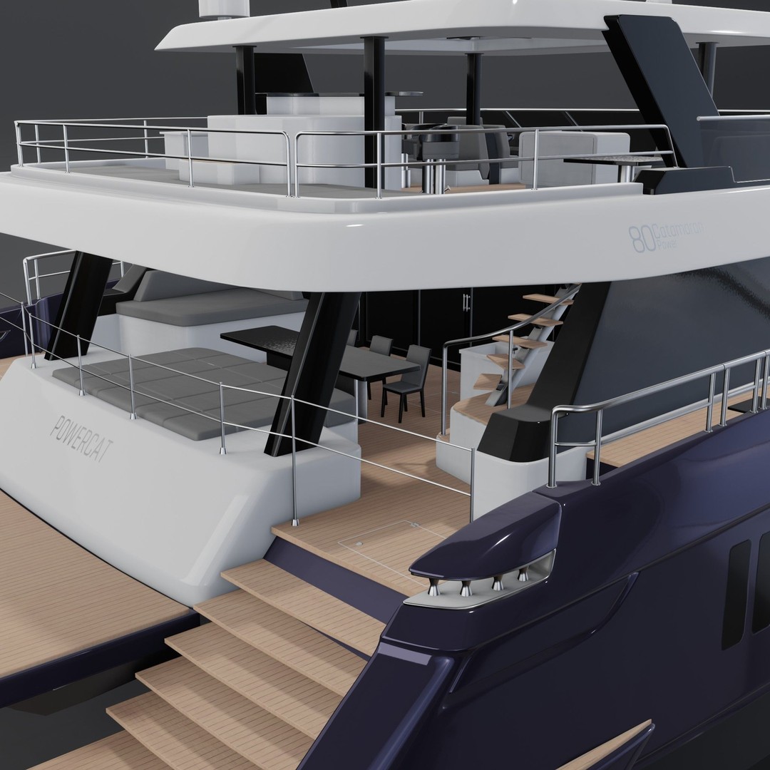 80 Power Catamaran 3D Model – PBR Yacht with Textures, FBX