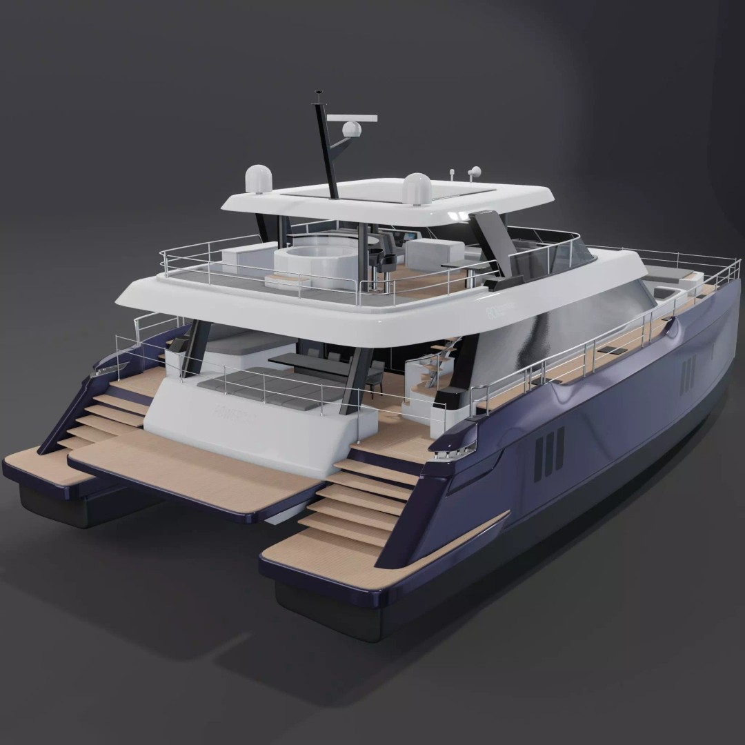 80 Power Catamaran 3D Model – PBR Yacht with Textures, FBX - View 2