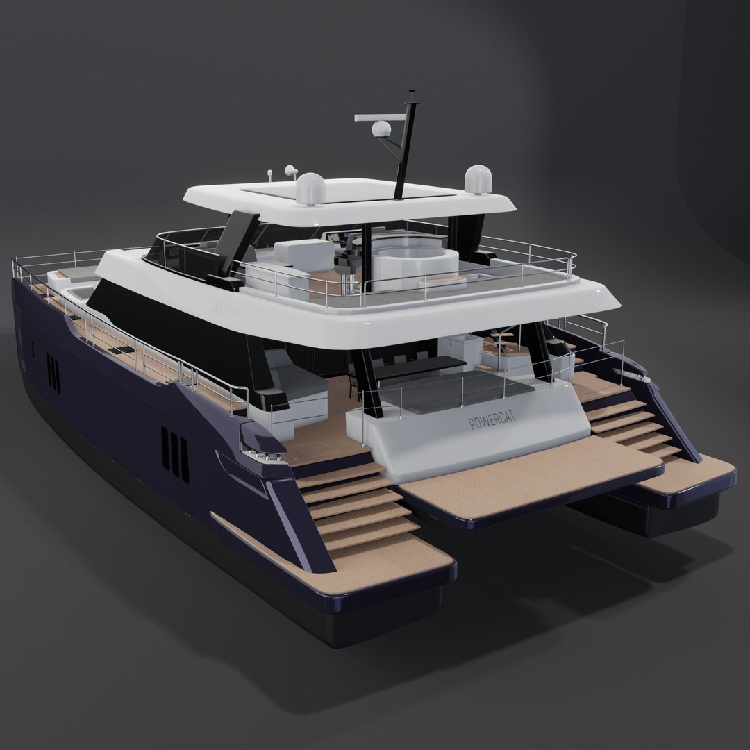 80 Power Catamaran 3D Model – PBR Yacht with Textures, FBX - View 3