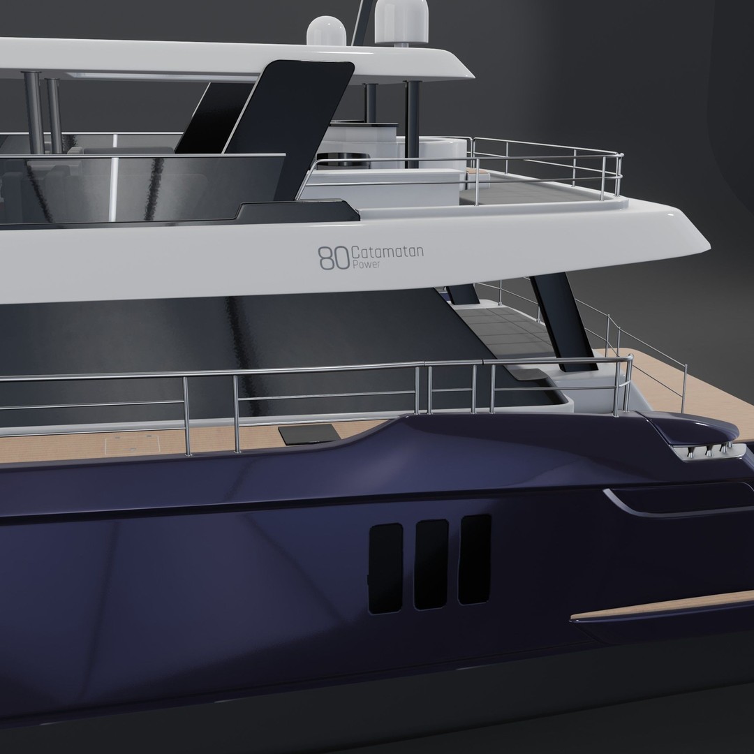 80 Power Catamaran 3D Model – PBR Yacht with Textures, FBX - View 4
