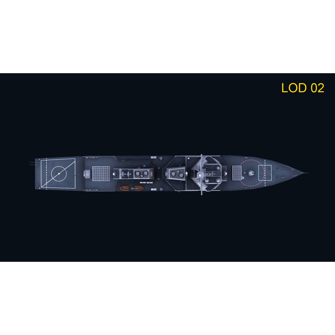Navy Arlei Burke 3D Model – Low Poly Game-Ready Warship, FBX, OBJ - View 10