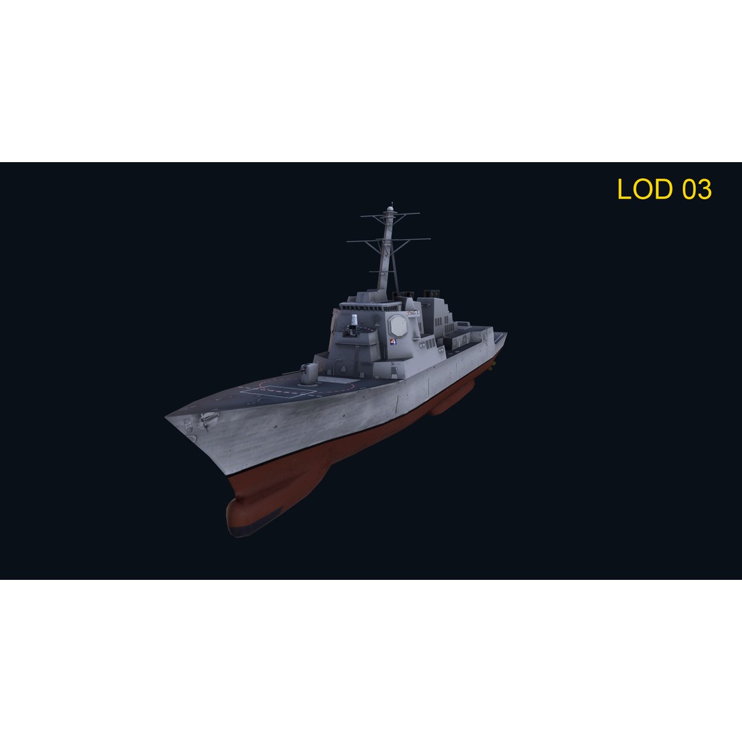 Navy Arlei Burke 3D Model – Low Poly Game-Ready Warship, FBX, OBJ - View 11