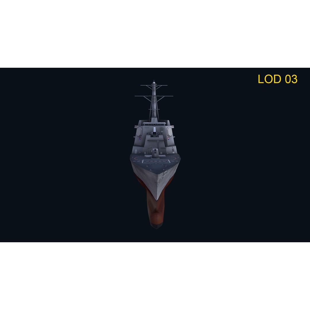Navy Arlei Burke 3D Model – Low Poly Game-Ready Warship, FBX, OBJ - View 12