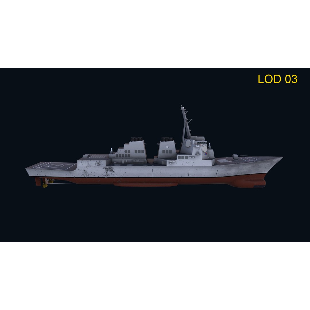 Navy Arlei Burke 3D Model – Low Poly Game-Ready Warship, FBX, OBJ - View 13