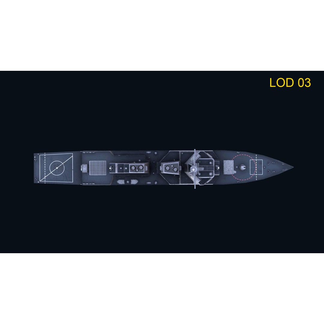 Navy Arlei Burke 3D Model – Low Poly Game-Ready Warship, FBX, OBJ - View 14