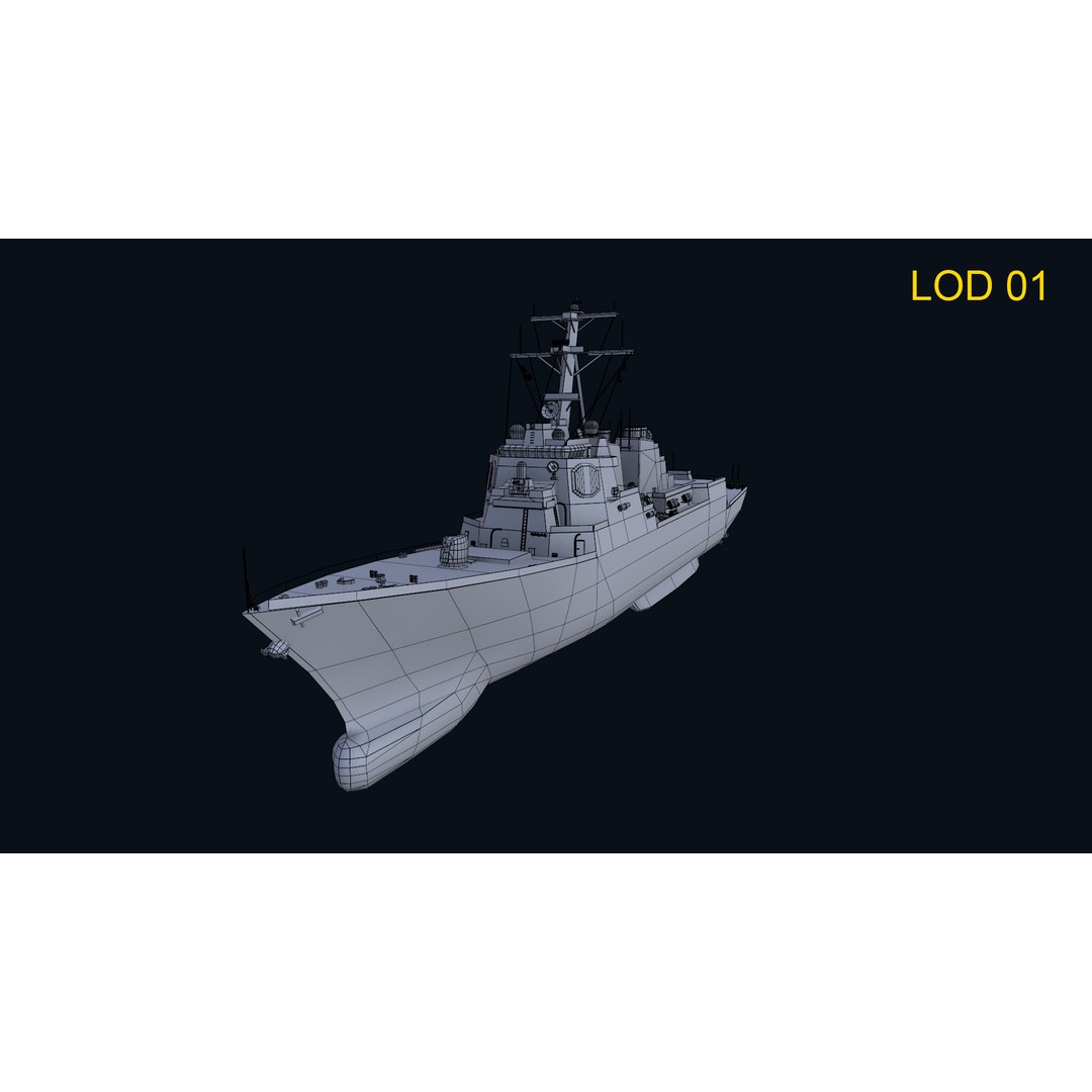 Navy Arlei Burke 3D Model – Low Poly Game-Ready Warship, FBX, OBJ - View 15