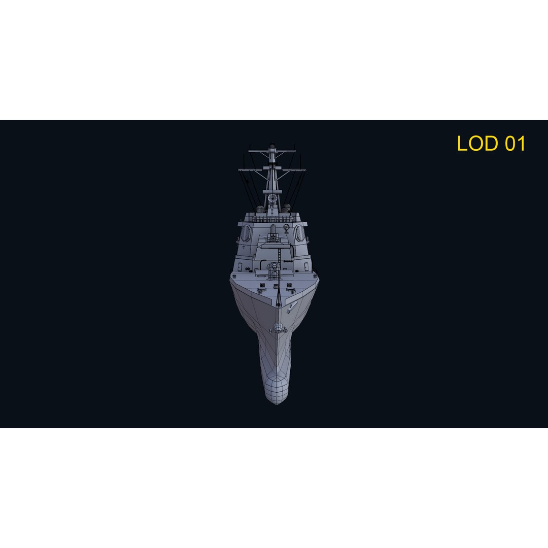 Navy Arlei Burke 3D Model – Low Poly Game-Ready Warship, FBX, OBJ - View 16