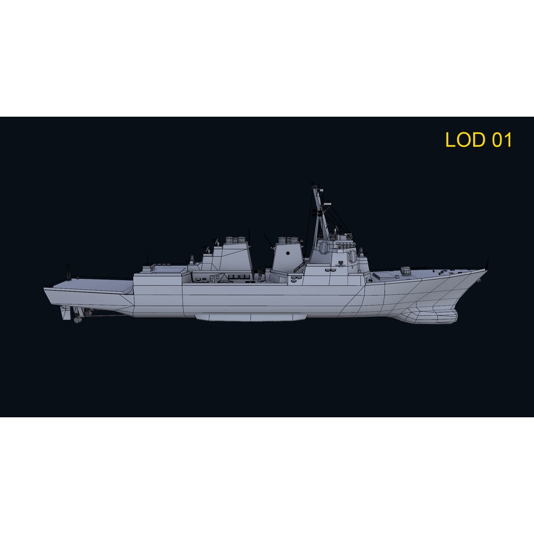Navy Arlei Burke 3D Model – Low Poly Game-Ready Warship, FBX, OBJ - View 17
