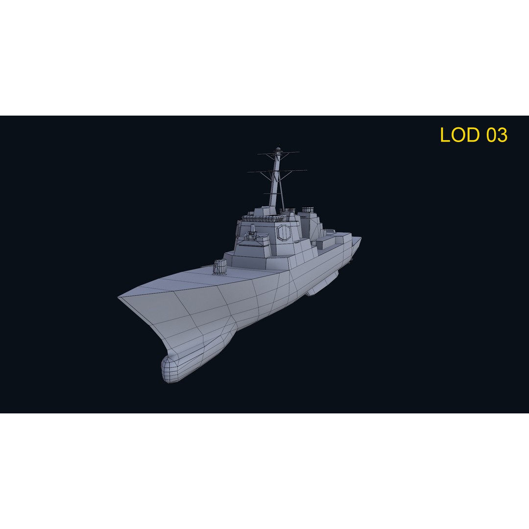 Navy Arlei Burke 3D Model – Low Poly Game-Ready Warship, FBX, OBJ - View 23