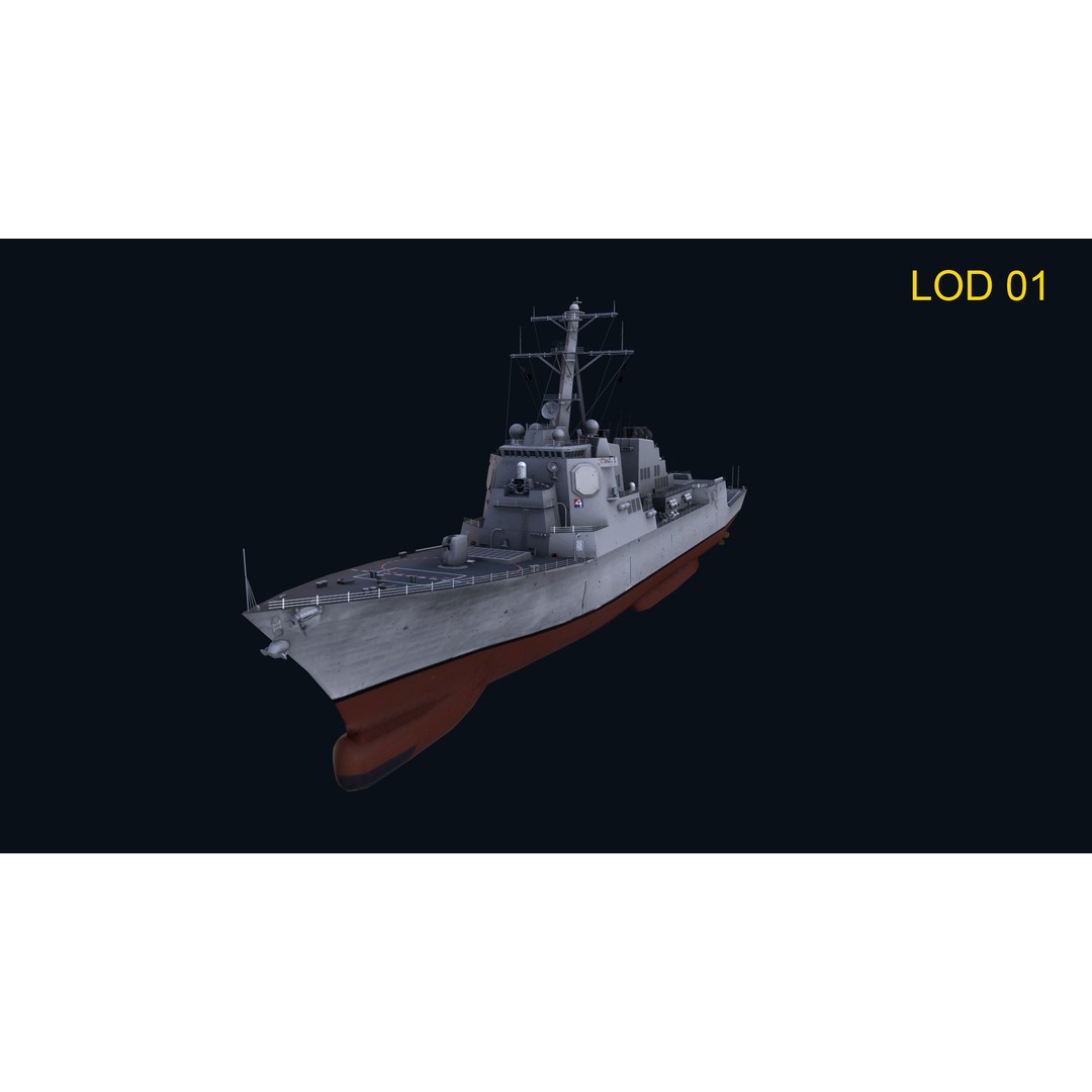 Navy Arlei Burke 3D Model – Low Poly Game-Ready Warship, FBX, OBJ - View 3