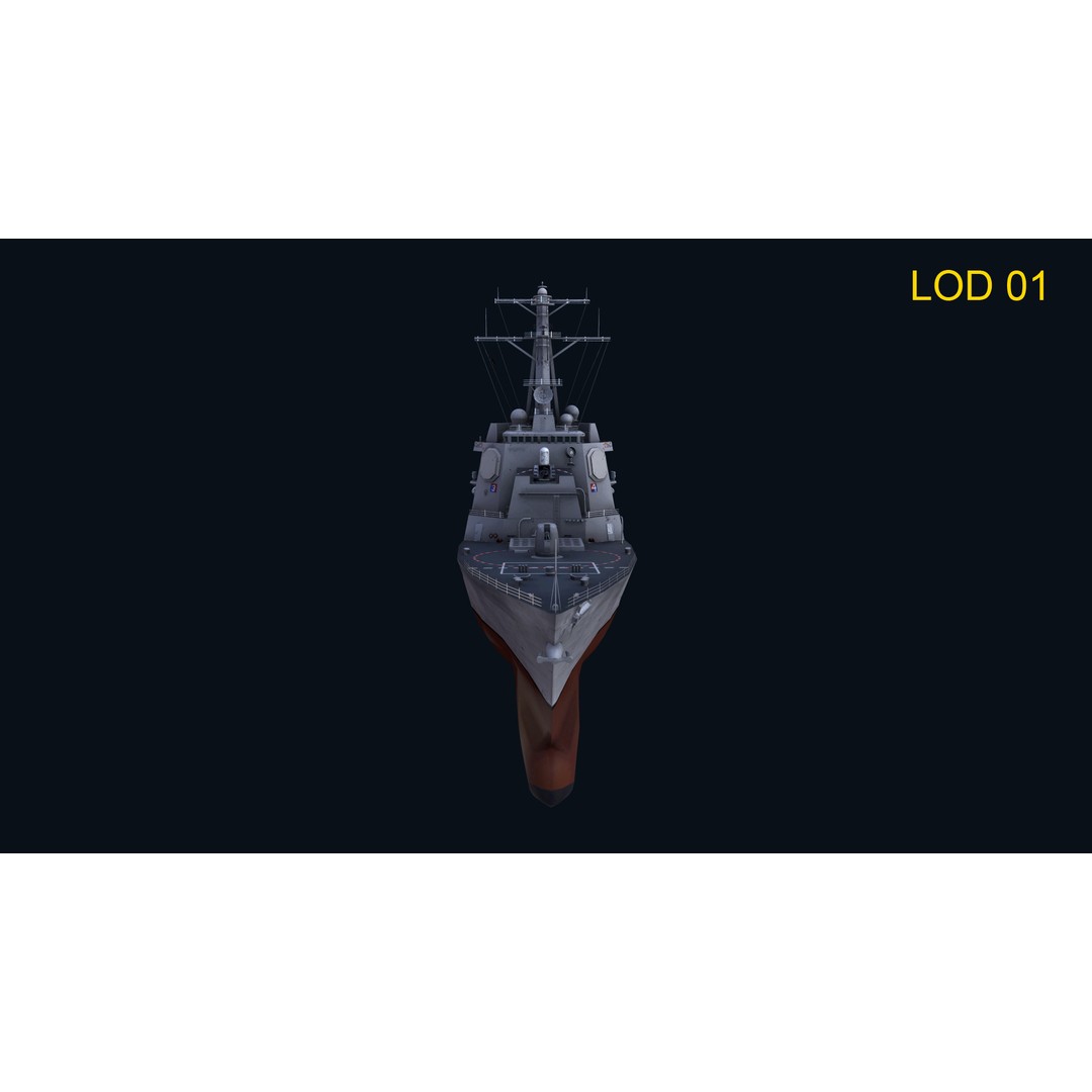 Navy Arlei Burke 3D Model – Low Poly Game-Ready Warship, FBX, OBJ - View 4