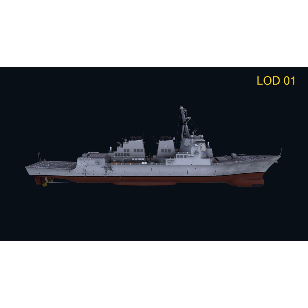 Navy Arlei Burke 3D Model – Low Poly Game-Ready Warship, FBX, OBJ - View 5