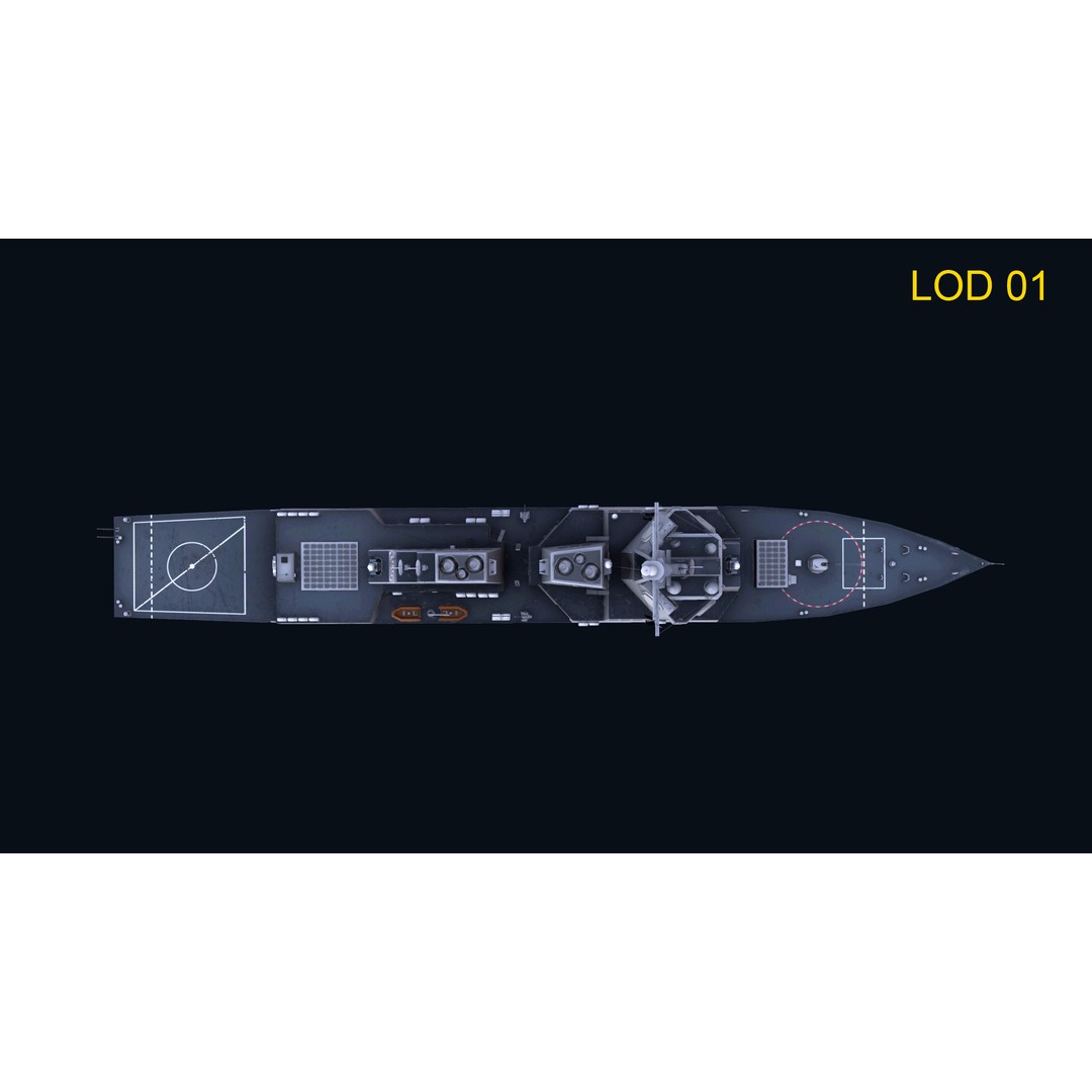 Navy Arlei Burke 3D Model – Low Poly Game-Ready Warship, FBX, OBJ - View 6