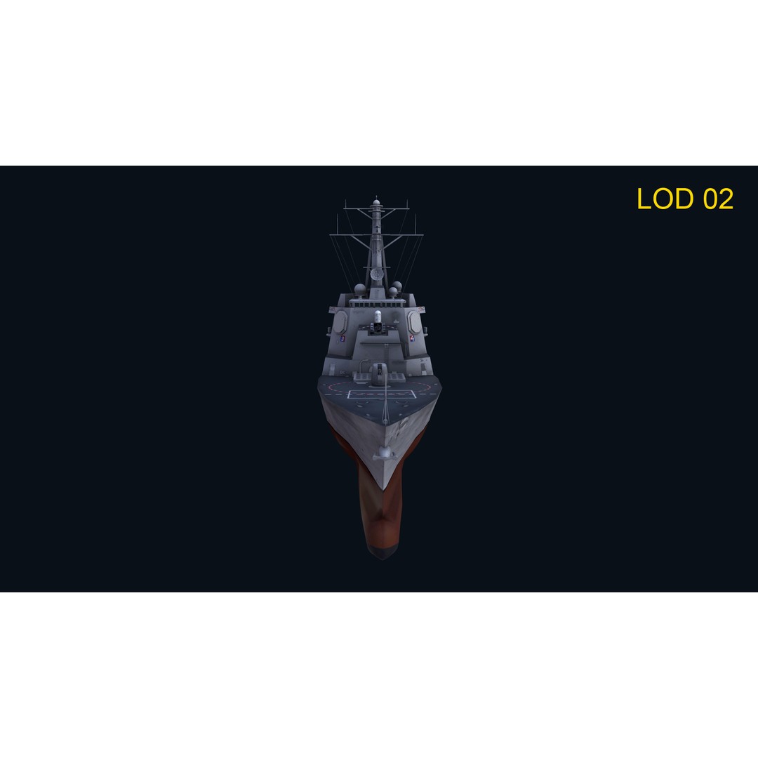 Navy Arlei Burke 3D Model – Low Poly Game-Ready Warship, FBX, OBJ - View 8