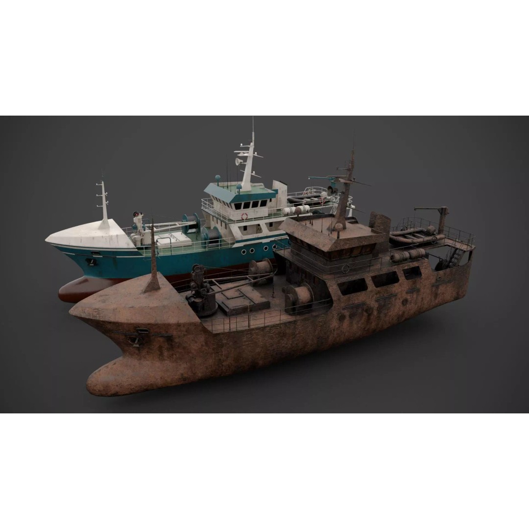 Multifunctional Tugboat 3D Model – Low Poly PBR Asset for Archviz - View 3