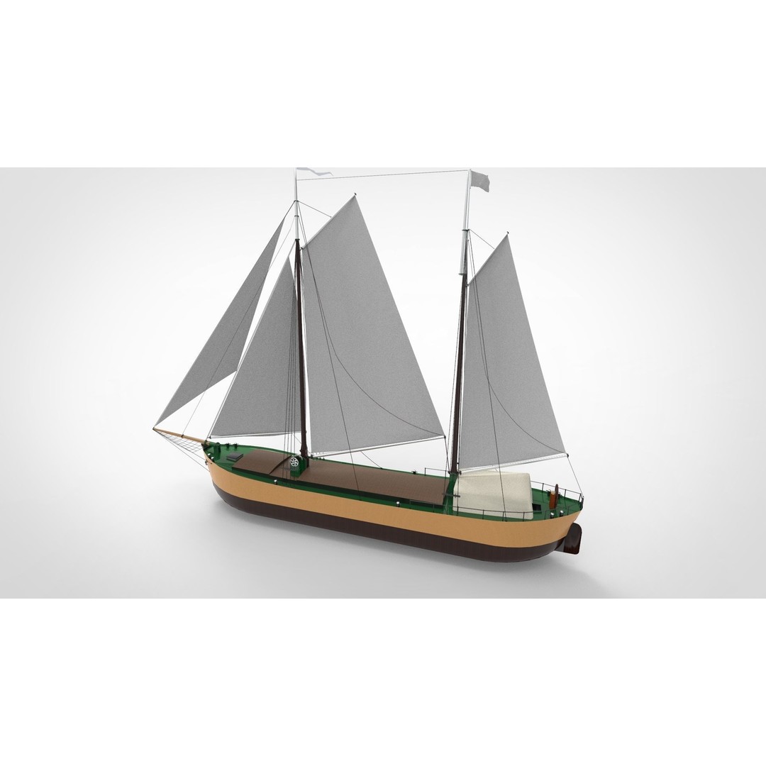 Historical Sailing Ship 3D Model – Vintage Cargo Vessel, FBX