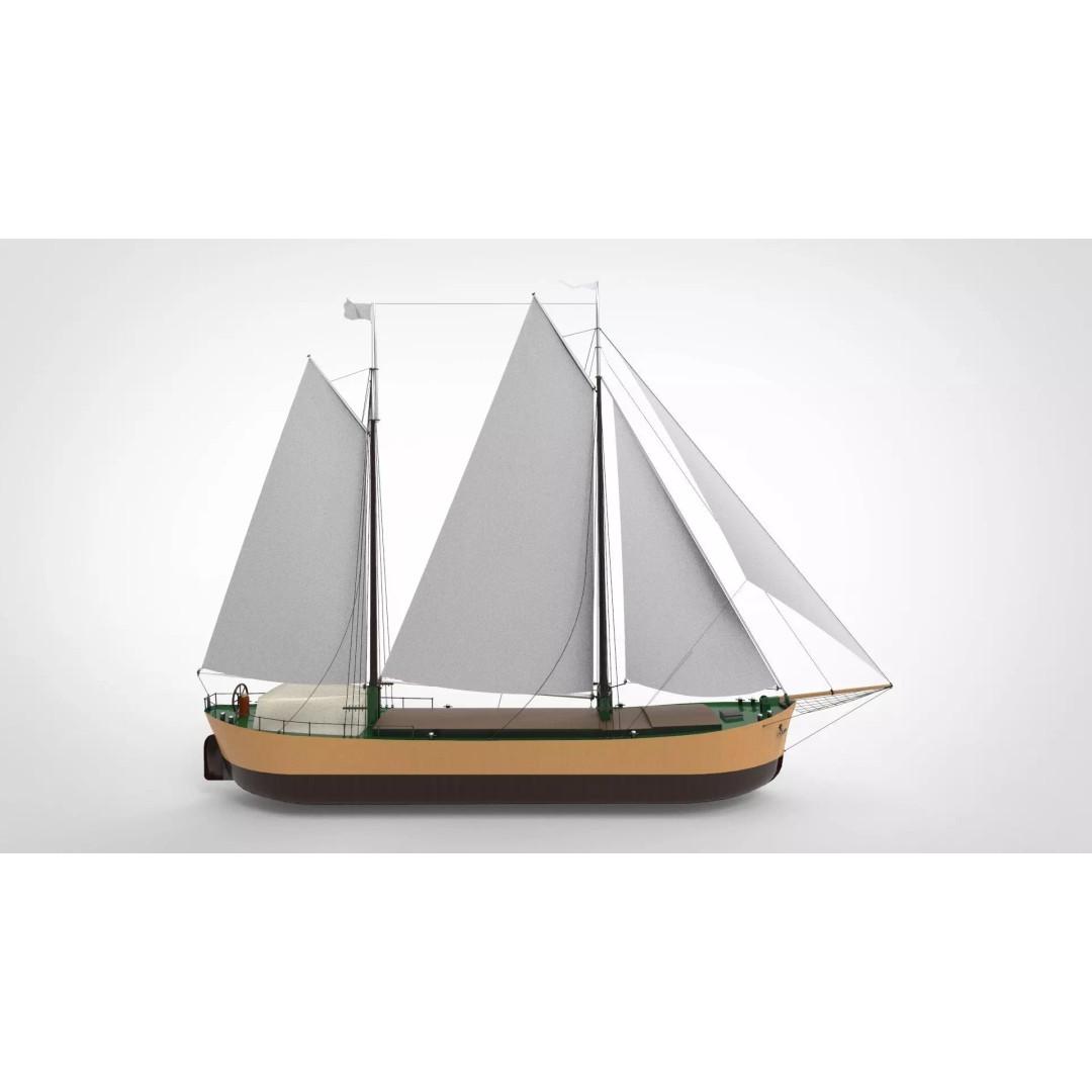 Historical Sailing Ship 3D Model – Vintage Cargo Vessel, FBX - View 2