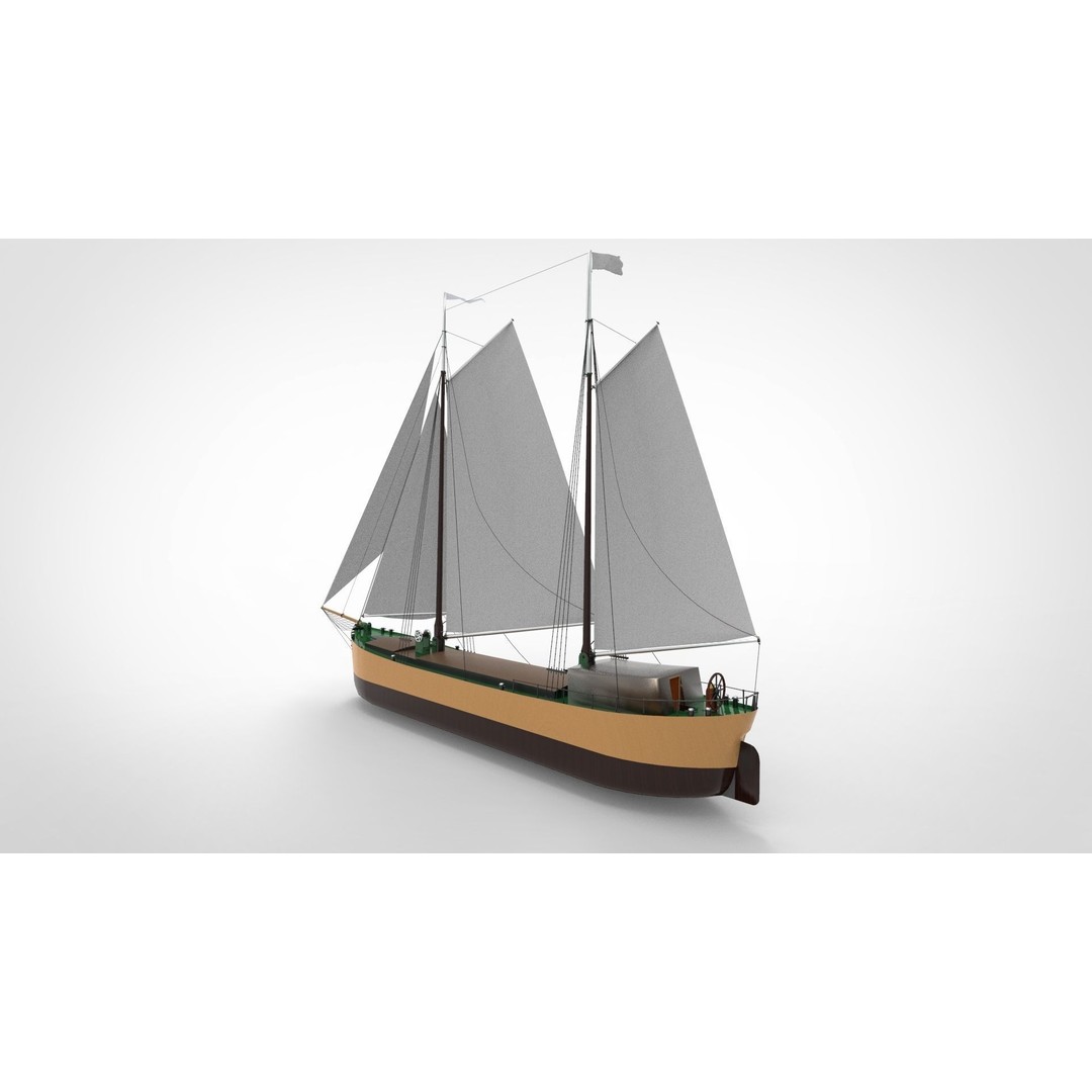 Historical Sailing Ship 3D Model – Vintage Cargo Vessel, FBX - View 3
