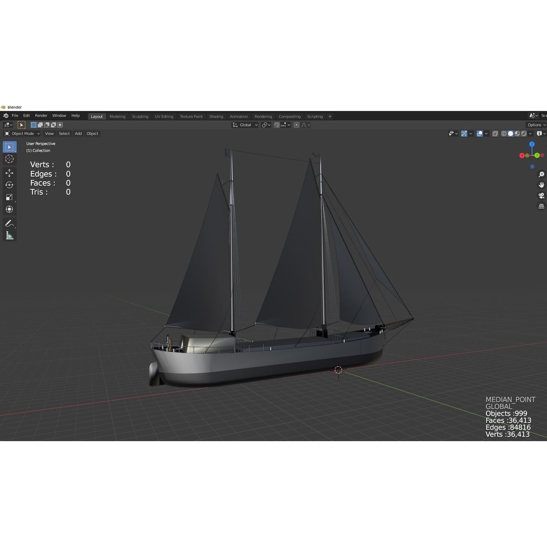 Historical Sailing Ship 3D Model – Vintage Cargo Vessel, FBX - View 4