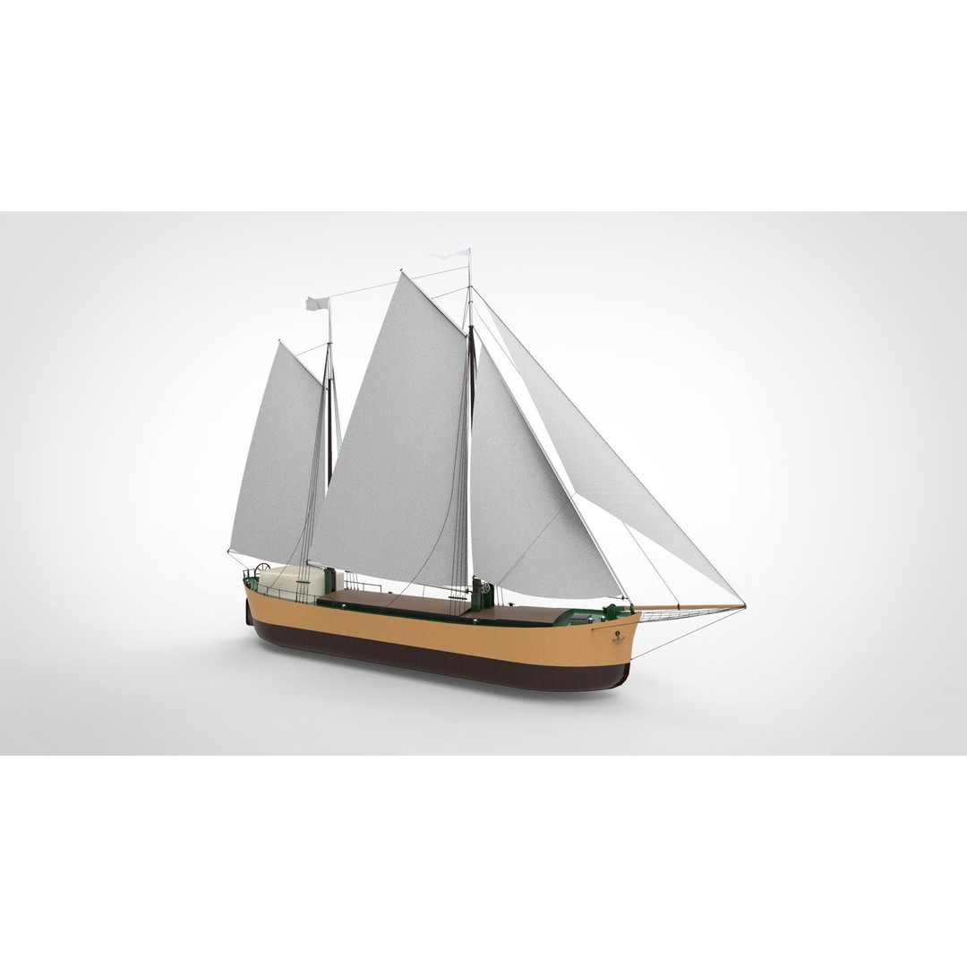 Historical Sailing Ship 3D Model – Vintage Cargo Vessel, FBX - View 5