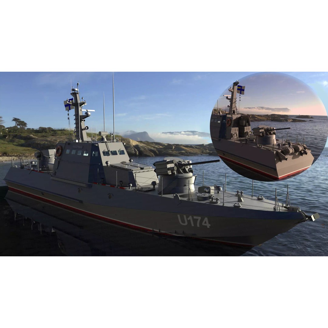Gurza M U174 AKKERMAN 3D Model – Small Armored Artillery Boat, FBX - View 2