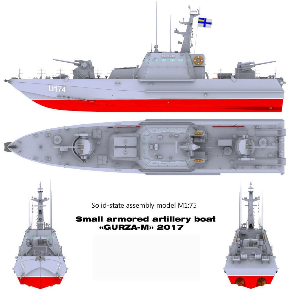 Gurza M U174 AKKERMAN 3D Model – Small Armored Artillery Boat, FBX - View 3