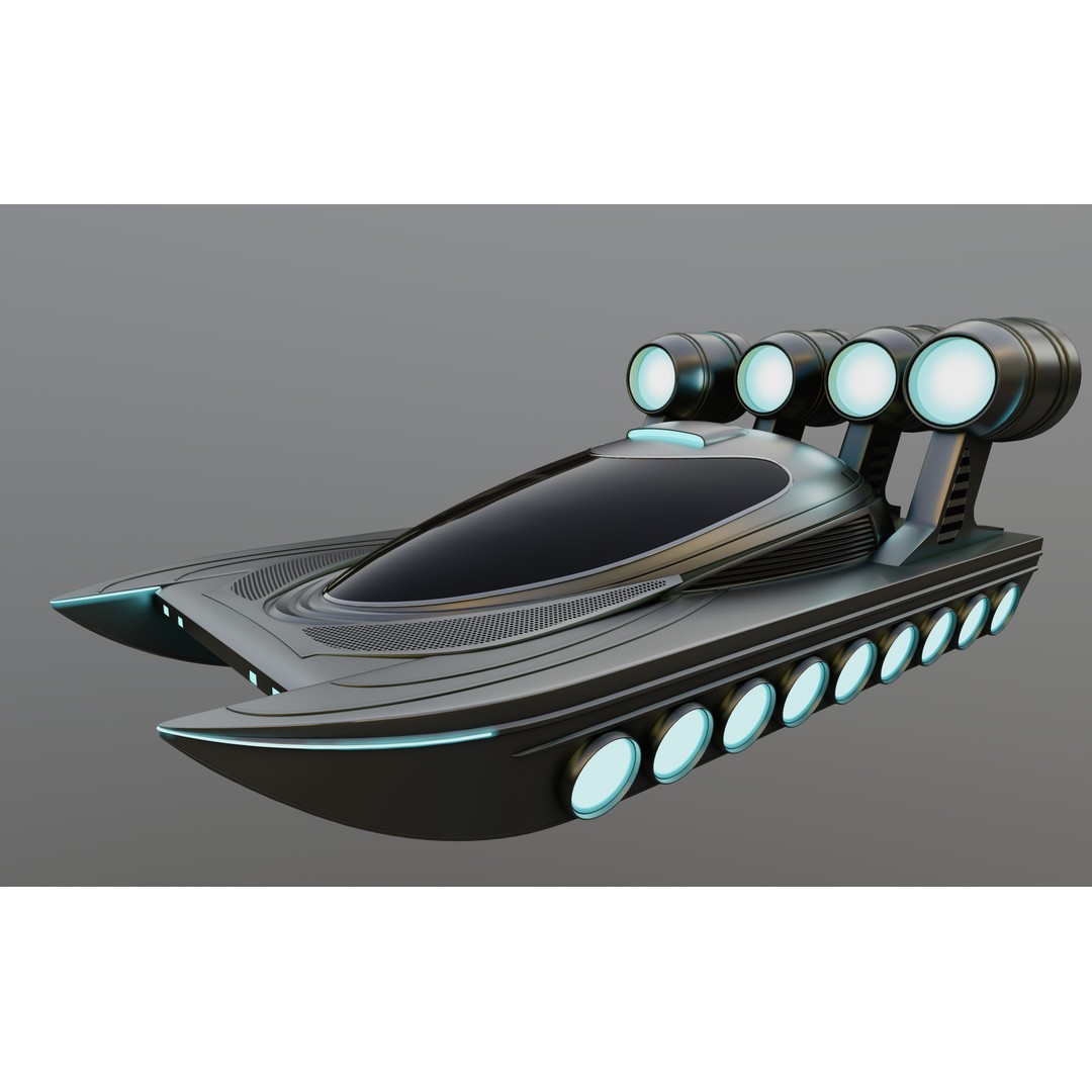 Airboat 3D Model – Futuristic Recreational Watercraft, FBX - View 11