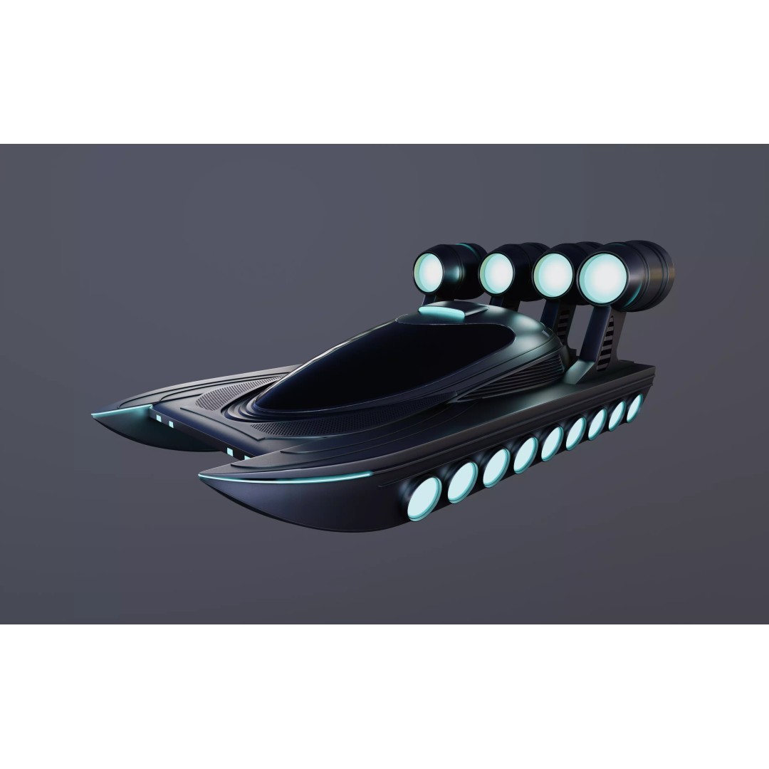 Airboat 3D Model – Futuristic Recreational Watercraft, FBX - View 2
